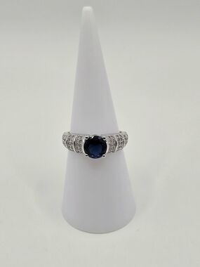 Silver Plated Blue Sapphire Look Cocktail Ring | Size 7 (Approx.)
